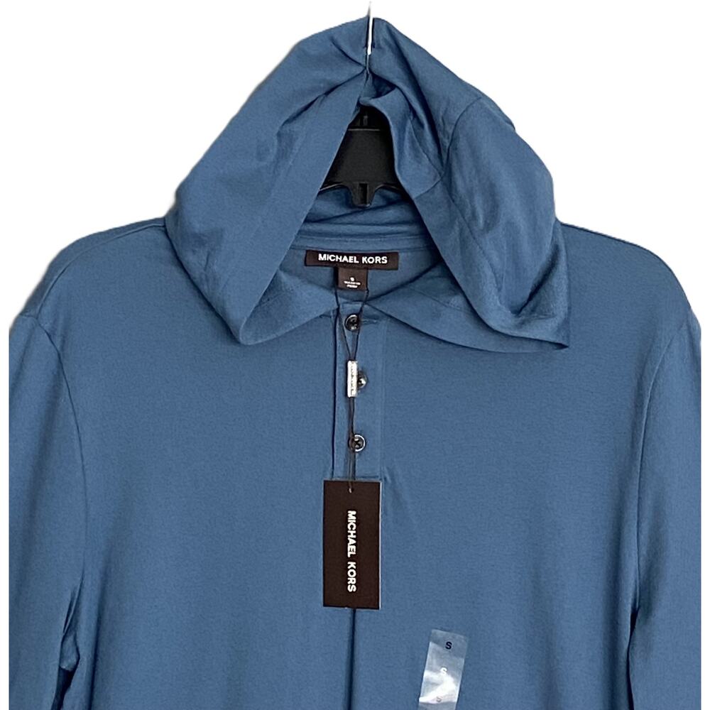 Michael Kors Polo Hoodie Shirt Men's Small Pima Cotton Stretch Ocean Blue NEW - Picture 2 of 13